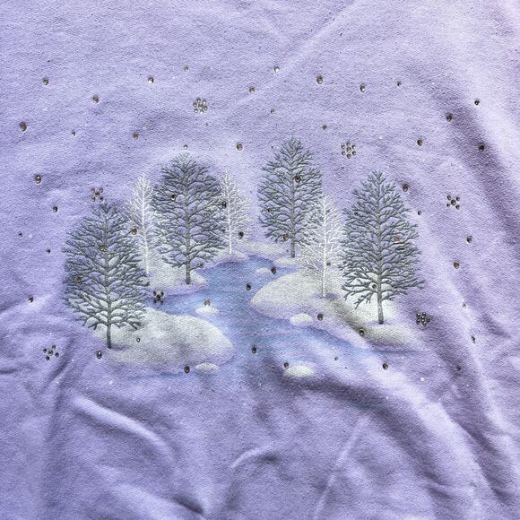 Vtg Morning Sun Sweatshirt Rhinestones Double Collar Winter Grannycore Holiday - Picture 2 of 7